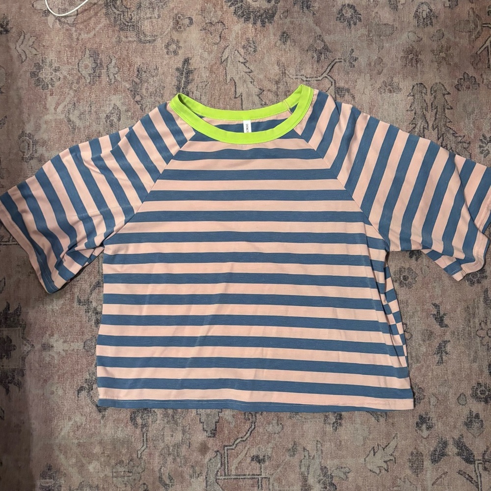 Striped Short Sleeve Womens Tee - Blue and Pink
